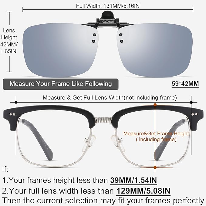 Polarized Clip-on Flip Up Metal Clip Rimless Sunglasses for Prescription Glasses