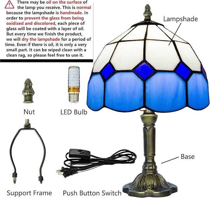 Tiffany Lamp Blue, Small Stained Glass Lamp for Bedside, Living Room