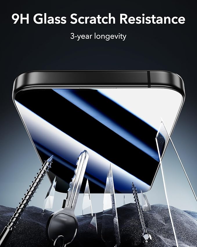 ESR 3 Pack 9H+ Glass for iPhone 16 Plus/iPhone 15 Plus Privacy Screen Protector, [Military Grade Shatterproof & Longest Durable] Armorite Anti-spy Tempered Glass with UltraFit Tray