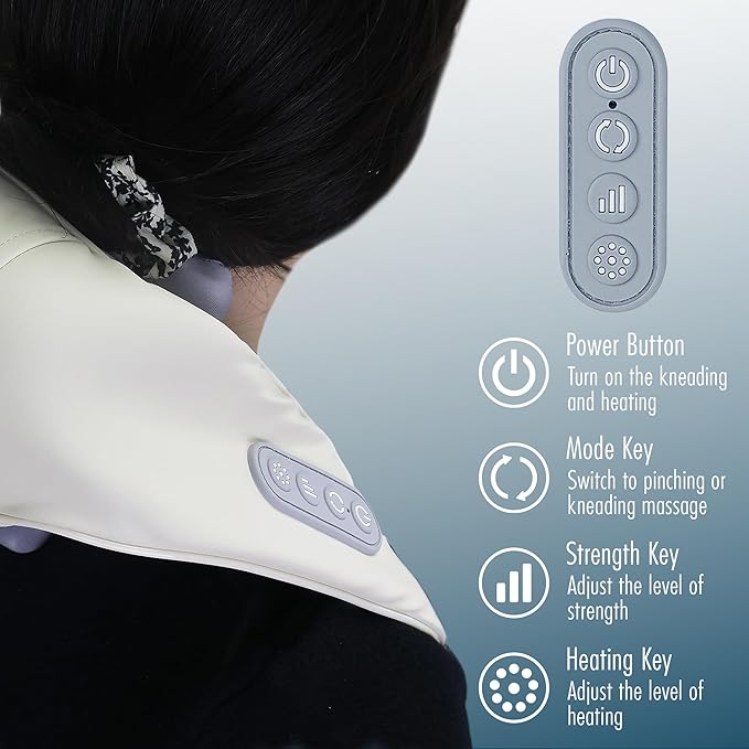 HEALTHMATE IN9532 Kneading Shoulder and Neck Massager for Pain Relief Deep Tissue 6D Shiatsu Neck and Shoulder with Heat Rechargeable Cordless Back Massager for Home, Office, Car Use, Gifts