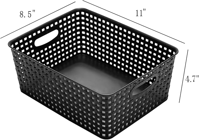 Plastic Storage Baskets for Organizing,11"X8.5"X4.7",Pack of 4 (Black)