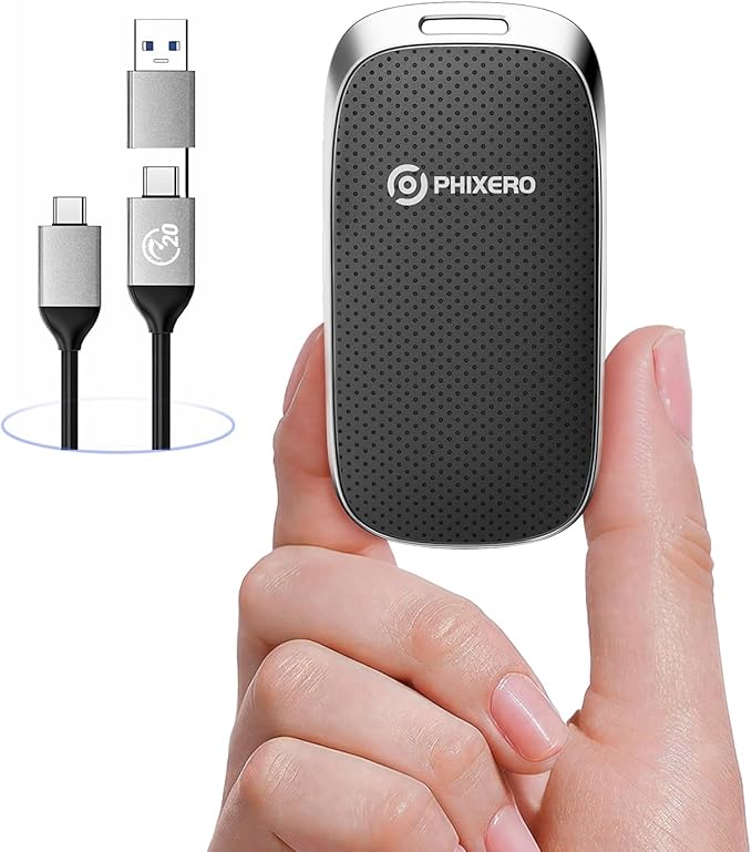 PHIXERO P20 External Portable SSD 512GB,up to 2050Mb/s,External Solid State Drives with 2 in 1 USB C Cable with LED Indicator,USB 3.2 Gen 2 Portable Hard Drive for iPhone 15/16 PRO, Mac, PC & Laptops