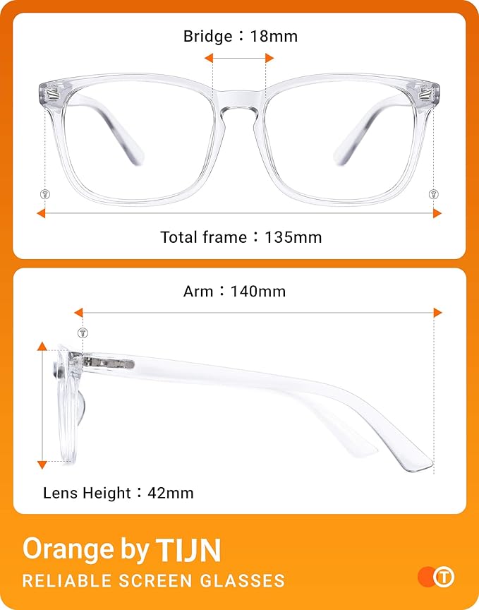 TIJN Blue Light Blocking Glasses for Women Men Clear Frame Square Nerd Eyeglasses Anti Blue Ray Computer Screen Glasses