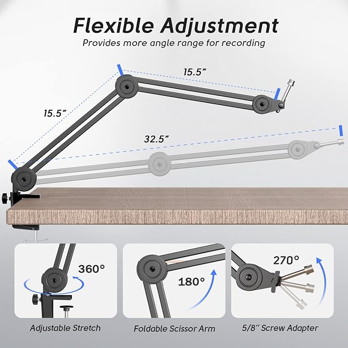 FIFINE Microphone Arm Stand-Heavy Duty Boom Arm, Suspension Scissor Adjustable Mic Stand with Desk Mount, C-calmp, 5/8" Screw, Cable Ties, for Recording Gaming Streaming Podcasting-BM63