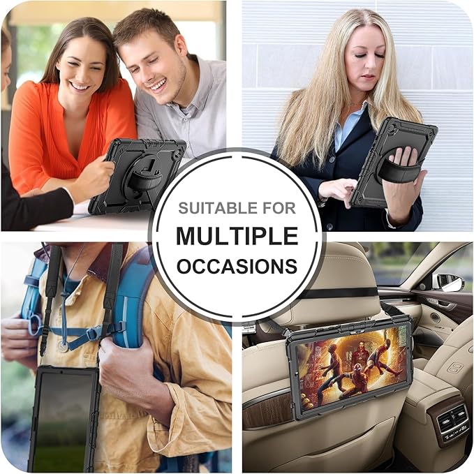 Case for Samsung Galaxy Tab A8 10.5-inch Tablet Case 2022 [with Tempered Glass Screen Protector], 360° Rotatable Kickstand/Hand & Shoulder Strap/S Pen Holder (Black)