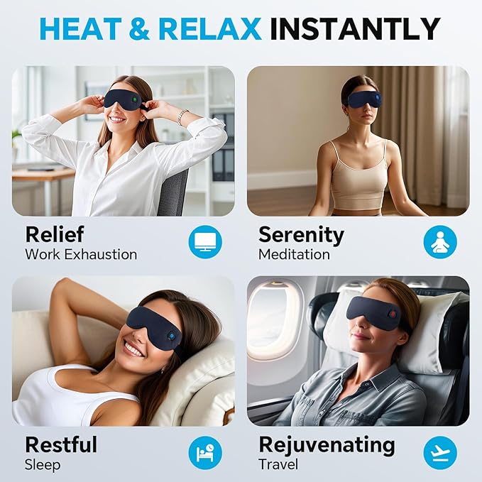 Heated Eye Mask for Dry Eyes Relief, Cordless Eye Mask with 3 Heat Settings, Washable Eye Cover, Warm Heating Pad for Stye Eye Treatment & Travel Use