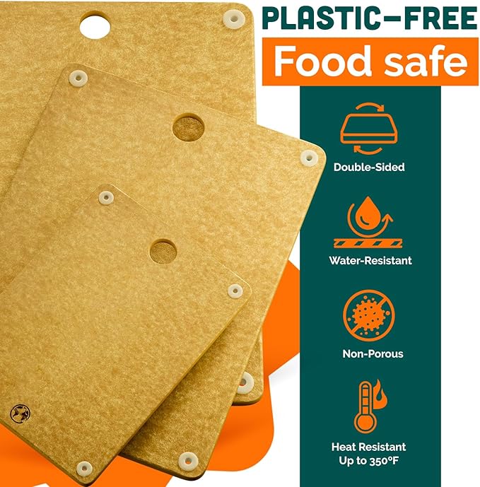 Earth’s Dreams Wood Cutting Board Set 3-Piece: Small, Large & Extra Large - Charcuterie Board, Non-Plastic, Non-Toxic, Heavy-Duty, Dishwasher Safe (Tan)