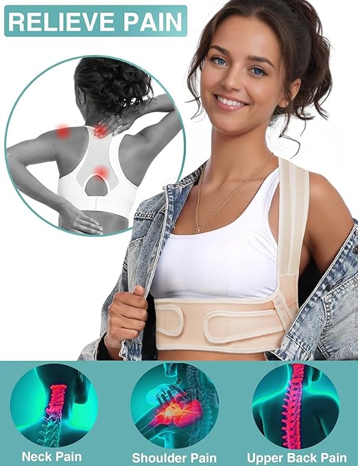 Posture Corrector for Women Men,BI-Straps Back Straightener - Bamboo Fiber Back Brace Posture Corrector - Instant Upper Back Pain Relief (Beige, M/L)