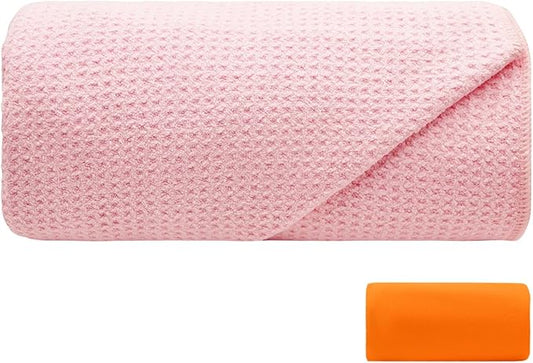 Hot Yoga Towel with Dense Silicone Grip Dot,Soft Waffle Fiber Yoga Mat Towel Non Slip,72'' x 25'', Mat Size, Absorbent Sweat, Anti-Slip Exercise Savely,Bikram,Pilates Gear, with a Sweat Towel(Pink)