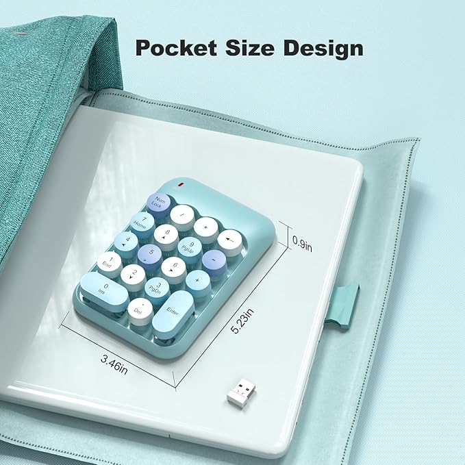Wireless Number Pads, Cute Colorful Numeric Keypad Numpad Portable 2.4 GHz Financial Accounting Number Keyboard Extensions, 18 Key Number Numpad for Laptop Desktop, PC (Blue)