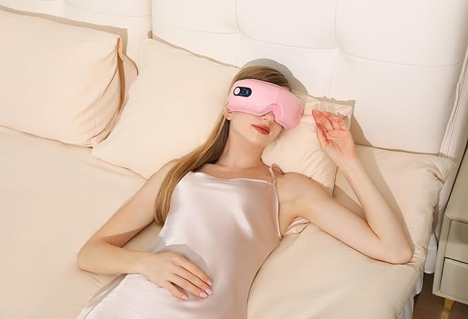 Eye Massager with Airbag Kneading,Constant Temperature Hot Compress, Multi-Frequency Vibration and Bluetooth Music (Blush Pink, Large)