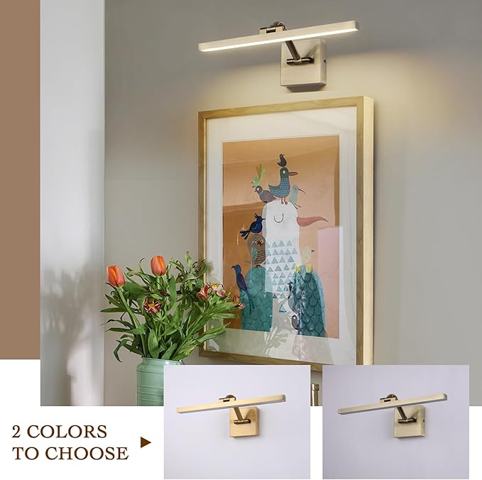 LED Modern Dimmable Picture Lights for Wall 15.75 Inch Hard-Wired Picture Frame Lights for Paintings Gallery Light with Adjustable Swing Arm Display Lights For Artwork, 7W, Warm White Antique Bronze