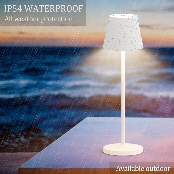 Ralaby IP54 Cordless Table Lamps Portable Rechargeable Battery Operated Lamp, Modern Aluminum Dimmable Indoor/Outdoor Cordless Desk Lamp for/Restaurant/Bar/Cafe/Bedroom (2 Pack,White,4800mAh)