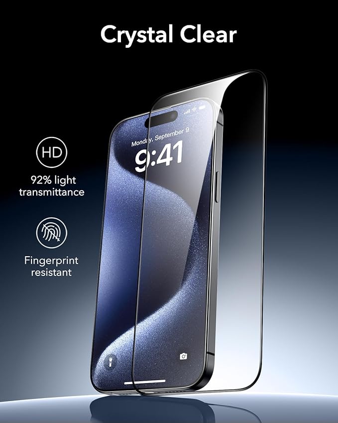 ESR 3 Pack 9H+ Glass for iPhone 15 Pro Screen Protector, [Military Grade Shatterproof & Longest Durable] Armorite Ultra-tough Full Coverage Tempered Glass with UltraFit Tray