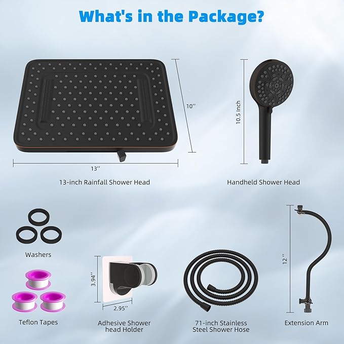 Hibbent 5-spray 13'' Shower Head, High Pressure Rainfall Shower Head, Dual Showerhead Combo with 10-mode Handheld Spray, 12'' Adjustable Extension Arm, 71'' Hose, Showerhead Holder, Oil Rubbed Bronze