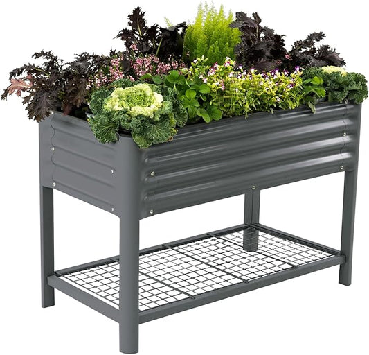 Elevated Raised Garden Bed-V Series, 2' x 4' Garden Beds with Legs & Storage Rack for Patio Porch, 700 Lbs Weight Capacity, Outdoor Planter Boxes for Gardening Herbs Vegetables Flowers, Modern Gray