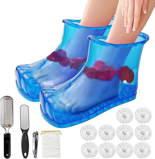 Foot Bath Soak Tub Shoes of Water Saving, A Pair of Portable Spa Soak for Foot Care, Milk Bath Wash, Foot Massager Spa for Women and Men, Water Saving Toenail Soaking Bowl(Large, Blue,2PCS)