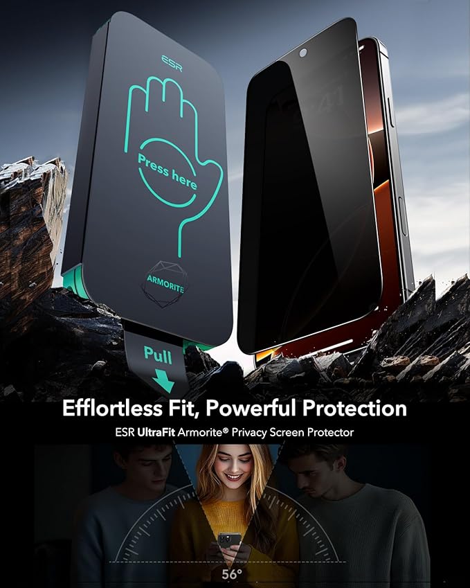 ESR 3 Pack 9H+ Glass for iPhone 16 Pro Max Privacy Screen Protector, [Military Grade Shatterproof & Longest Durable] Armorite Anti-spy Tempered Glass with UltraFit Tray