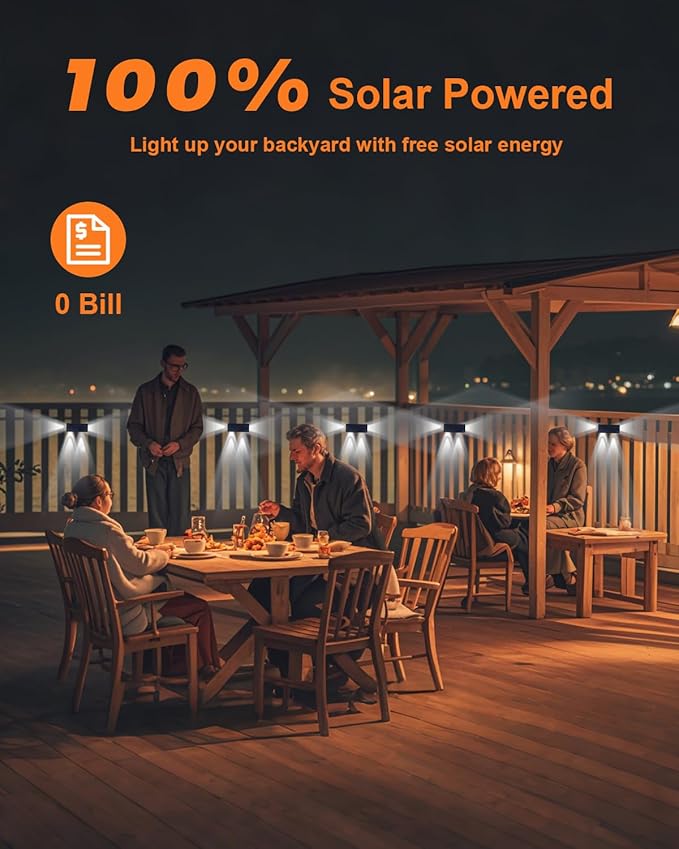 8 Pack 3-Side Solar Fence Lights Outdoor Waterproof with Cool White LED Spot Lens, for Wall, Deck, Patio, Yard, Rail, Garage, Pool, Designed for Enhanced Security, Easy Install