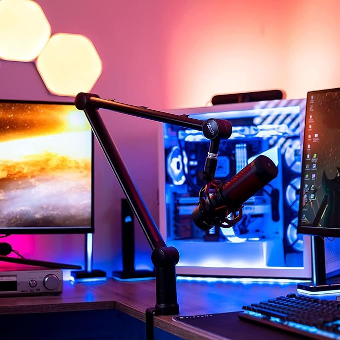 IXTECH Boom Arm - Adjustable 360° Rotatable Microphone Sturdy Stainless Steel Mic Desk, Table Stand Foldable Scissor Stable Mount Arms for Radio Studio, Podcast, Gaming