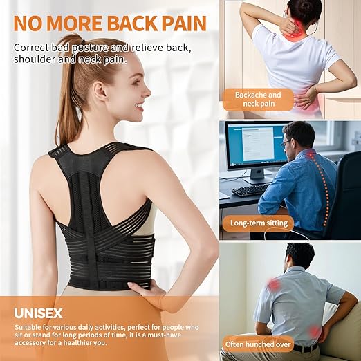 Posture Corrector for Women and Men, Back Support Brace for Neck Shoulder & Upper and Lower Back Pain Relief, Invisible Adjustable Lightweight Posture Corrector Under Clothes(Black, Large)