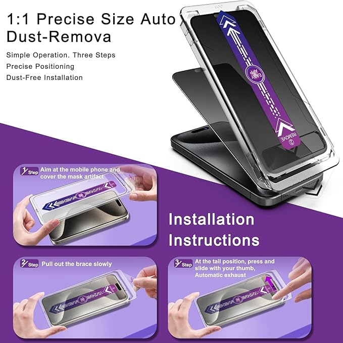 Matte Privacy Screen Protector for iPhone 17 Pro 6.3-Inch, Auto Dust Removal, 9H Anti-Spy Tempered Glass Film, Full Cover, Anti-Fingerprint, Easy Installation, 2 Pack