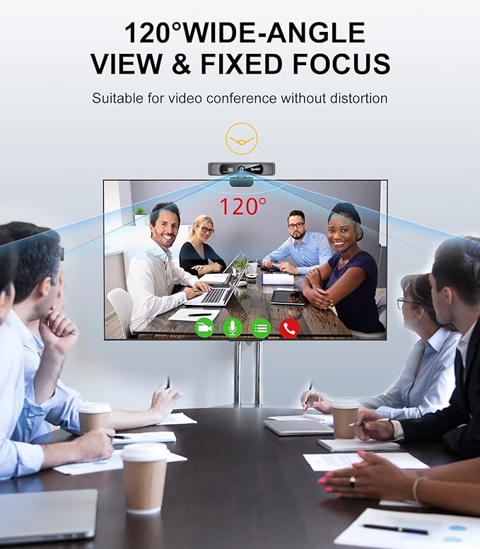Spedal 4K UHD Webcam with Built-in AI Noise Reduction Dual Microphones,120° Wide Angle Zoomable Webcam with Remote and Software Control for Conferencing/Streaming/Online Teaching/Video Calling