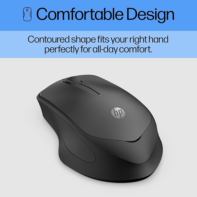 HP Wireless Silent 280M Mouse - Ergonomic Right-Handed Design, 18 Month Battery Life, and 2.4GHz Reliable Connection - Works for Computers and Laptops - Far Quieter Clicks than Most Mice,Black