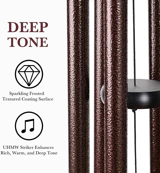 Wind Chimes for Outside Deep Tone, 38" Large WindChimes with 6 Tubes, 100% Rustproof Aluminum, Memorial Gift or Garden Patio Porch and Outdoor Décor(Bronze)
