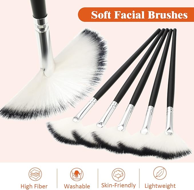 9 Pieces Facial Fan Mask Brushes, Soft Facial Applicator Brushes Tools for Peel Glycolic Makeup for Mud Cream(Black and Silver)