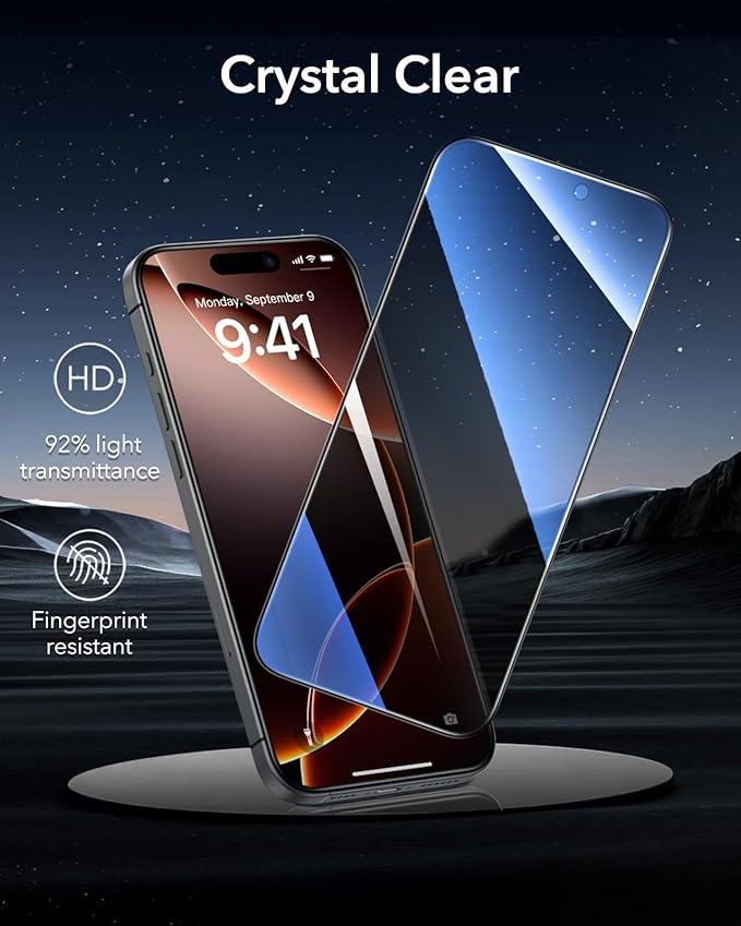 ESR 3 Pack 9H+ Glass for iPhone 16 Pro Max Privacy Screen Protector, [Military Grade Shatterproof & Longest Durable] Armorite Anti-spy Tempered Glass with UltraFit Tray