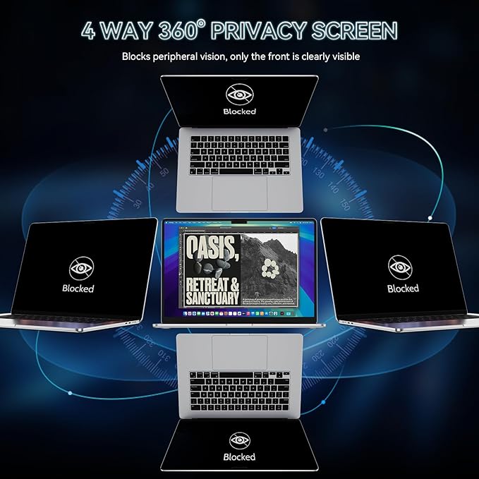 360° Privacy Screen for MacBook Air 15 Inch (2023-2025, M2 M3 M4) - A2941 A3114 A3241, 4 Way Privacy Anti Glare Blue Light Filter Shield Film Anti Spy Laptop Protector for Mac 15.3In Computer