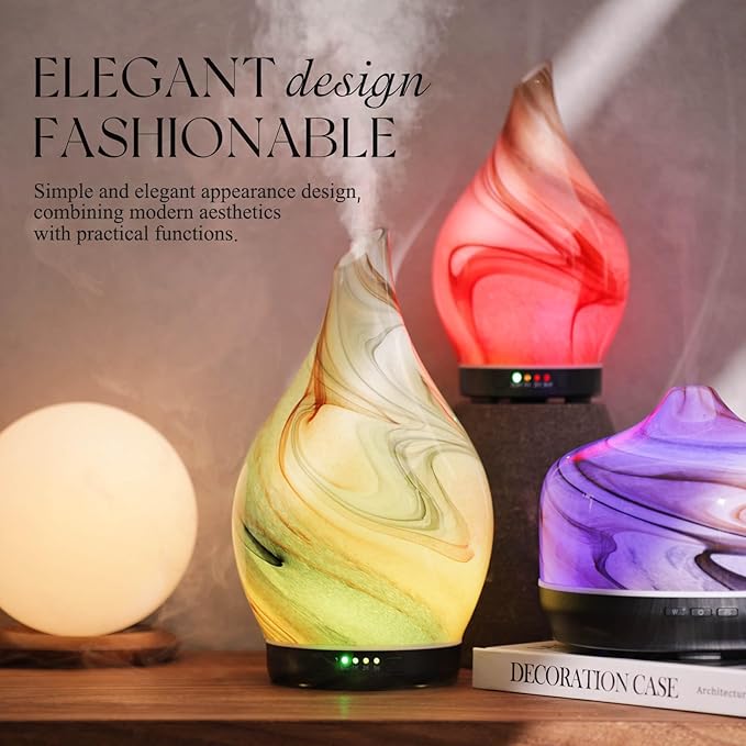 Porseme 280ml Essential Oil Diffuser Glass Color Changing Aroma Air Diffusers Aromatherapy Ultrasonic Cool Mist Humidifier 7 Running Hours Waterless Auto-Off for Sleeping, Yoga, Spa (Jupiter)