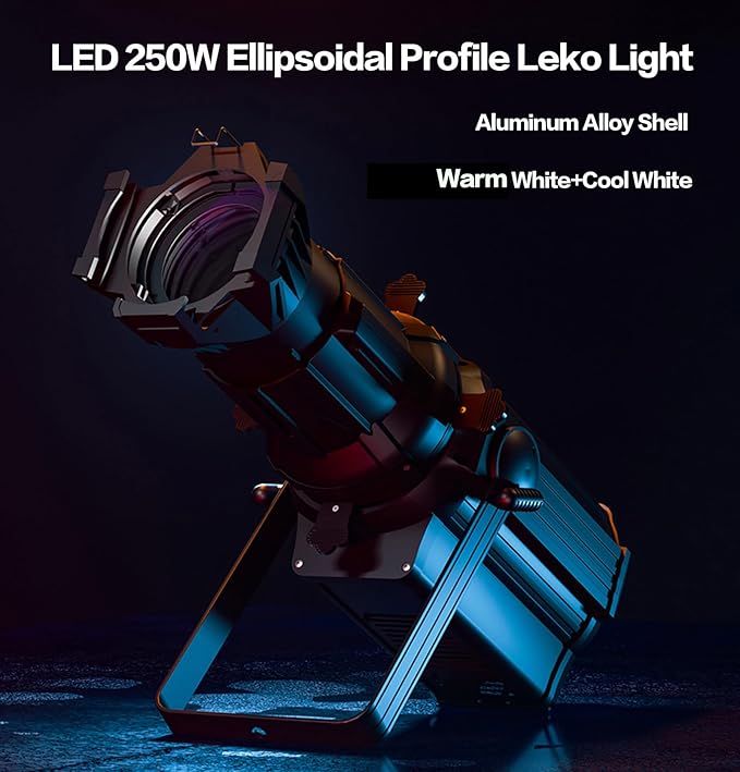 SHEHDS LEKO Profile Stage Spotlights LED 250W Cool White+Warm White 17° Beam Angle 2500K-7500k Par Ellipsoidal Lights Manual Focus Four-Leaf Manual Cut Light Barrier DMX512 Disco DJ Lights for Show