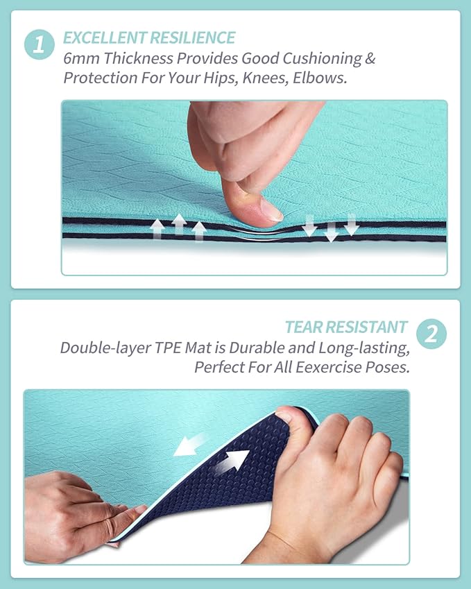 COOLMOON Yoga Mat Non Slip, Anti-Tear 1/4 Thick TPE Yoga Mats for Women and Men, 72"x24" Exercise & Fitness Mat with Carrying Strap, Workout Mats for Yoga, Pilates and Floor Exercise