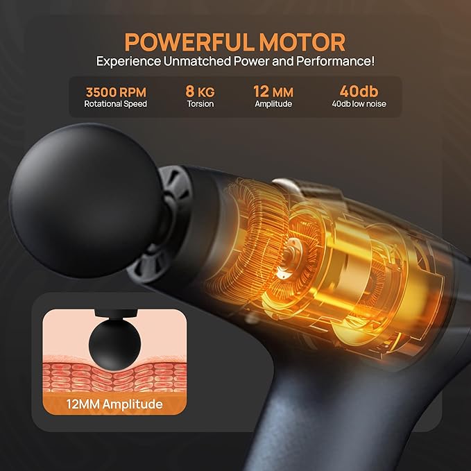 Massage Gun Deep Tissue with Muscle Massager Belt for Relaxation with Extended Handle 3-In-1 Back Massager for Pain Relief, 12 Speed Levels & 4 Replaceable Heads for Athletes, Gym Recovery and Seniors