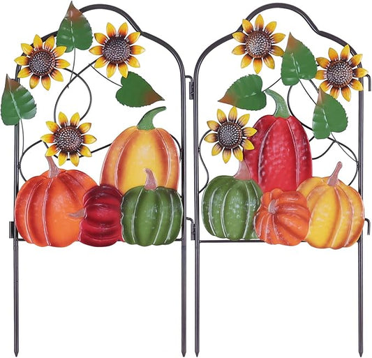 hogardeck Fall Decorations for Home Outdoor, Set of 2 Metal Fence Decorative Garden Stakes with Pumpkin Sunflower for for Fall Decor, Metal Yard Signs for Garden Lawn Patio Thanksgiving Decorations