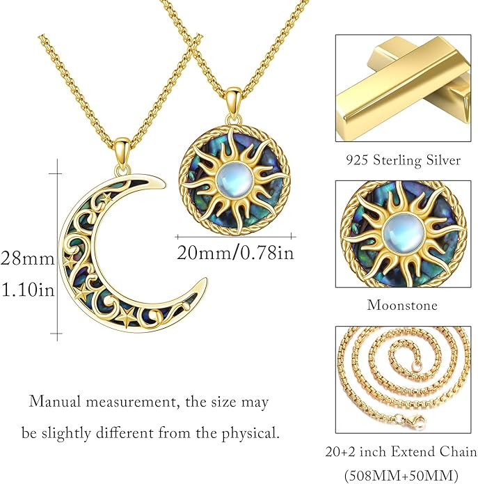 Yin Yang Necklaces 925 Sterling Silver Friendship Sun Moon/Mountain/Dolphin/Tree of Life/Flower/Wings Pendant Necklace Moonstone Abalone Opal Jewelry for Women Men Couples