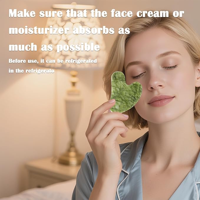 Jade Roller Gua Sha Tools – Nature Gua Sha Facial Tool Skin Tightening Face Massager Anti-Aging Jade Face Roller Puffiness Reducing Guasha Stone for Women Men（Green）