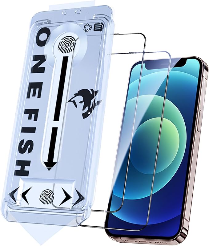 OneFish Glass Screen Protector for iphone 12/12 Pro, 9H Hardness Glass Scratch Resistant,HD Clarity Tempered Glass Film with Installation Frame,Shatterproof Bubble Free, Easy Installation,2Pack.