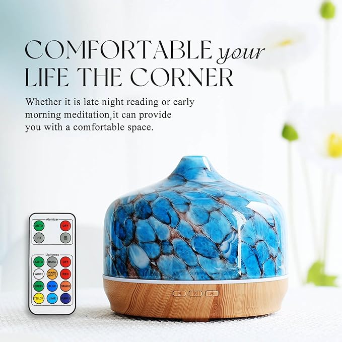 Porseme 500ml Essential Oil Diffuser, Aroma Ultrasonic Humidifier with Remote Control, BPA Free, Auto Shut-Off, Timer Setting for Large Room