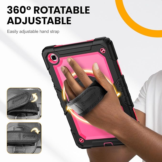 Timecity for Samsung Galaxy Tab A7 10.4 Case 2020/2022, SM-T500/T503/T505/T507/T509, Durable Sturdy Case with Screen Protector Swivel Stand Hand Shoulder Strap Drop-Proof for Galaxy A7 Tablet - Rose