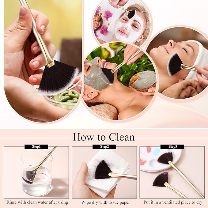 9 Pieces Facial Fan Mask Brushes, Soft Facial Applicator Brushes Tools for Peel Glycolic Makeup for Mud Cream(Brown)