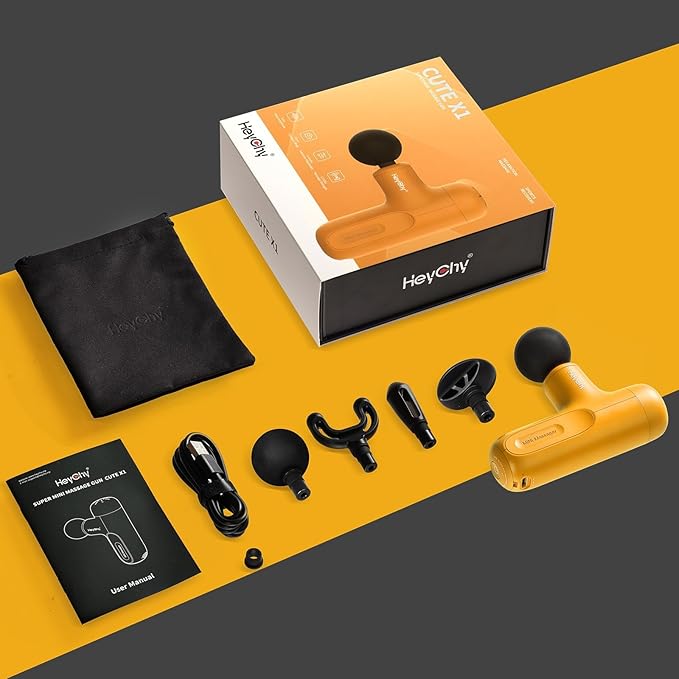 Mini Massage Gun Deep Tissue, Handheld Portable Mini Travel Size Percussion Deep Tissue Massager with 4 Attachments & 5 Speeds, Ideal Gift for Men & Women, Yellow