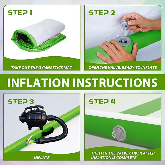 Tuxedo Sailor Inflatable Gymnastics Mat with Electric Pump, Storage Bag, Repair Kit–Air Mat for Home Training, Cheerleading, Yoga