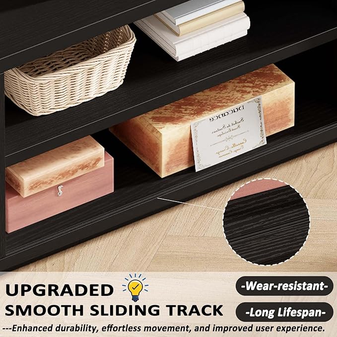 HSH Black TV Stand 55 Inch，Entertainment Center for Bedroom and Under TVs Cabinet with Storage,Modern TV Console with Sliding Doors for 60" TVs,Media Console for Living Room