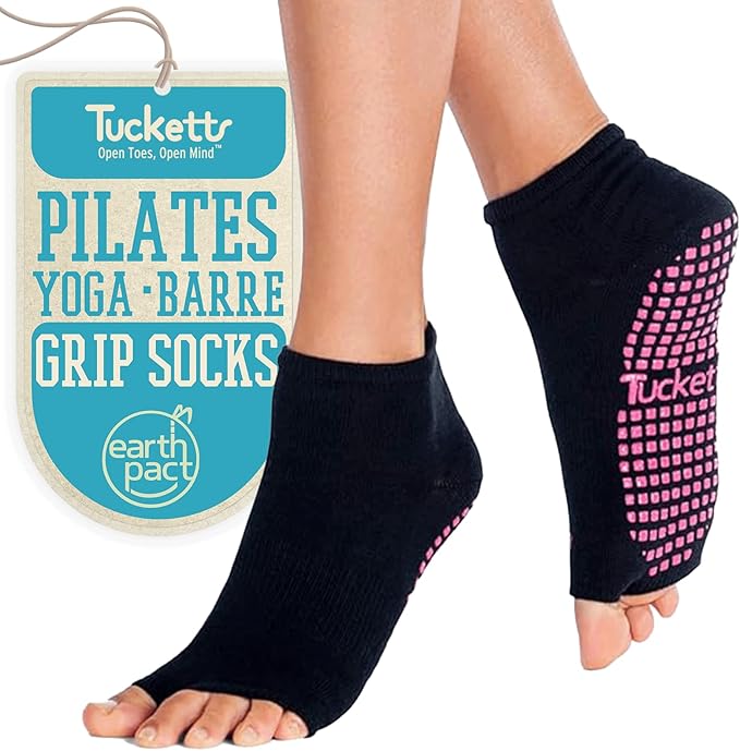 Tucketts Anklet Toeless Pilates Socks with Grips for Women, Non-Slip Ankle Toeless Yoga Socks with Grips for Barre, Size 5-13