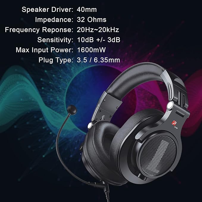 Prosonic DJ2KG Headsets with Boom Mic, Wired Over Ear Headphones for Business Meeting, Skype Zoom, PC Gaming,PS4, Xbox One, Discord, Podcast, Headset with SharePort & Volume Control (Black)