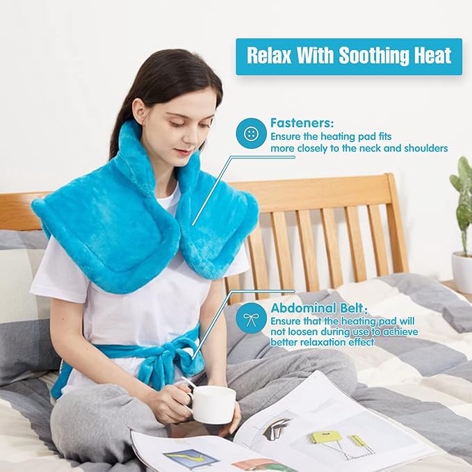 Tefici Heating Pad for Back Pain,Birthday Christmas Gifts for Mom Men,FSA Eligible Items Only List,24'' x33''Fast Heating, Electric Heat Pad, 2H Auto-Off,Neck and Shoulder Heat Pad,ETL Certified,Blue