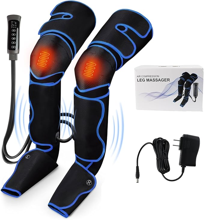 Leg Massager for Circulation and Pain Relief Thigh Compression Massager with 6 Modes 3 Vibration Knee Massage with Heat Leg Circulation Machine for Thigh Calf and Feet Relaxation for Athletes/Seniors